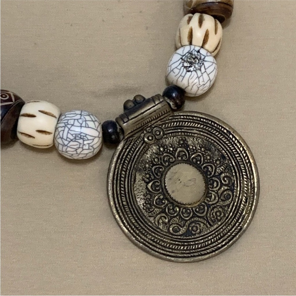 Bohemian Beaded Necklace with Large Pendant